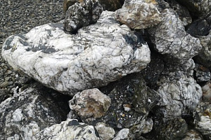 Kamenclub.ru: Черный гранит - кварцит фр. 100-500 мм.  купить в Люберцах мрамор гранит черный с белыми прожилками, серый, белый валун скальный колотый 7000 руб/т   фото КАМЕНЬ КЛУБ