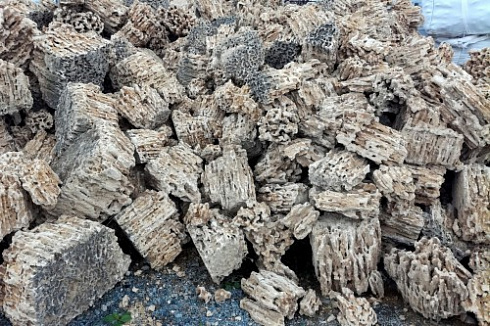 Kamenclub.ru: Крымский природный меотис фр. 100-500 мм.  купить в Люберцах меотис бежевый рыжий молочный желтый ракушечник 4 500 руб/т   фото КАМЕНЬ КЛУБ