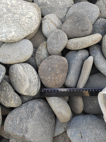 Kamenclub.ru: Галька речная плоская (ассорти) фр. 70-150 мм. купить  в Люберцах галька галечник серый белый темно-серый синий светло-серый плоская природная галька  9000 руб/т   фото КАМЕНЬ КЛУБ